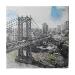 Elegante Waterverf Brooklyn Bridge NYC Tegeltje