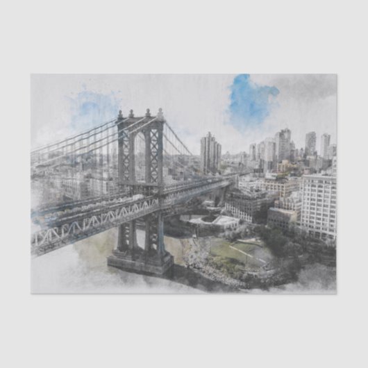 Elegante Waterverf Brooklyn Bridge NYC Tissuepapier (Voorkant)