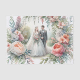 Elegante Waterverf bruid bruidegom bruiloft Tissuepapier