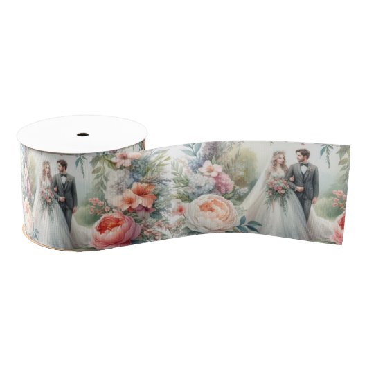 Elegante Waterverf bruiloft bloemen Grosgrain Lint (Spoel)