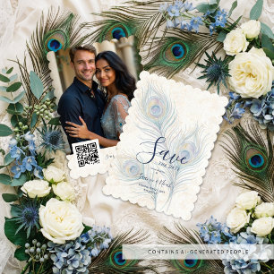 Elegante Waterverf Bruiloft Pauwveren TLW26 Save The Date