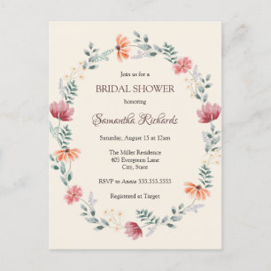 Elegante waterverf bruiloftsborrel met wilde bloem briefkaart