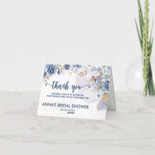 Elegante Waterverf Bruiloftsshower Florale Blauwe  Bedankkaart