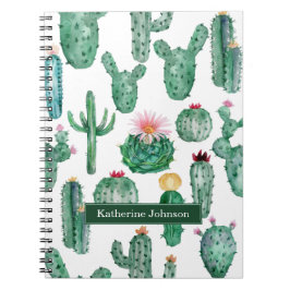 Elegante Waterverf Cactus Bloem Planten Patroon Notitieboek