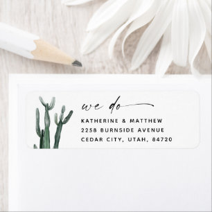 Elegante Waterverf Cactus bruiloft   Modern script Etiket
