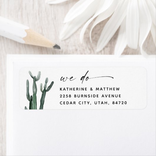 Elegante Waterverf Cactus bruiloft | Modern script Etiket (Insitu)