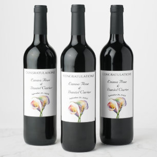 Elegante Waterverf Calla Lelies Romantische Bloeme Wijn Etiket