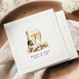 Elegante Waterverf Champagne Bow Bruiloft Servet