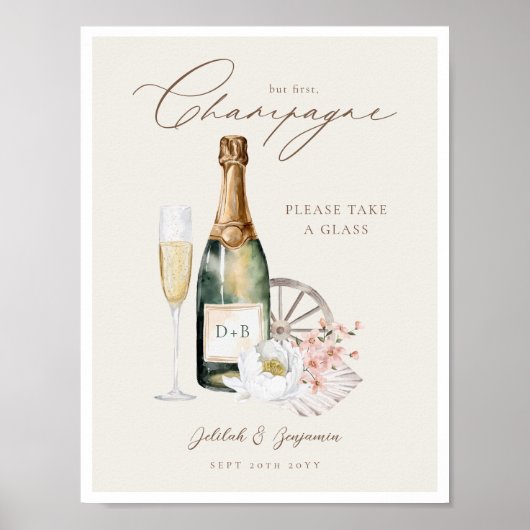 Elegante Waterverf Champagne Westerne bruiloft Poster (Voorkant)