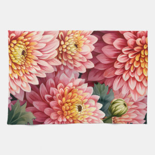 Elegante Waterverf Chrysanten Theedoek