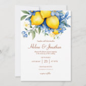 Elegante Waterverf citroen bloementuin bruiloft Kaart (Voorkant)