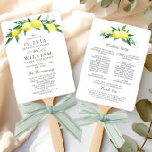 Elegante waterverf citroenen bloeien trouwprogramm handwaaier