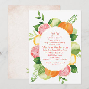 Elegante Waterverf Citrus Pink Flowers Baby Show Kaart