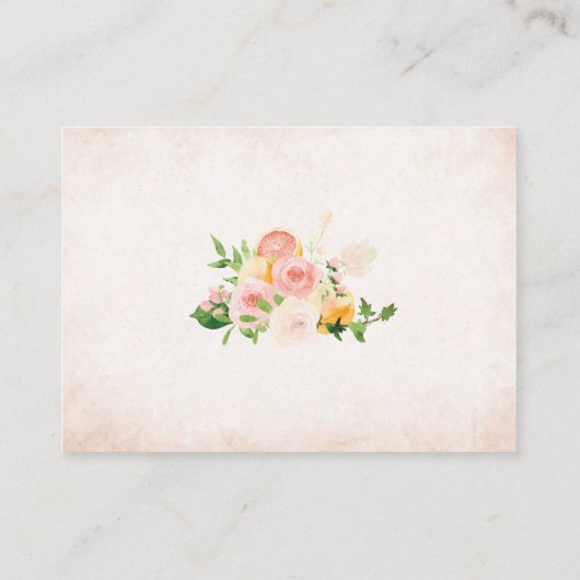 Elegante Waterverf Citrus Pink Flowers Bruids Show Informatiekaartje (Achterkant)