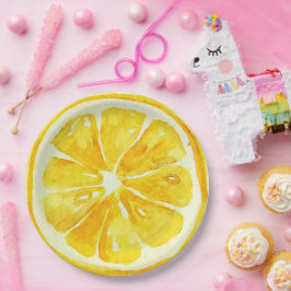 Elegante waterverf citrus Verjaardagsfeest geel Papieren Bordje