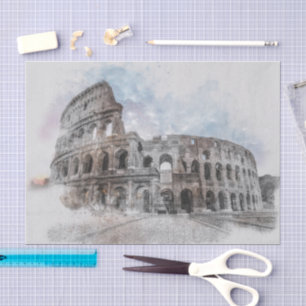 Elegante Waterverf Colosseum Rome Artistiek Italië Tissuepapier