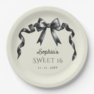 Elegante Waterverf Coquette Black Bow Sweet 16 Papieren Bordje