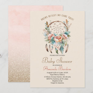 Elegante waterverf droomvanger en bloemetjes kaart