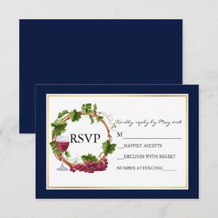 Elegante Waterverf Druivenranken Krans Blauw Bruil RSVP Kaartje
