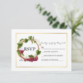 Elegante Waterverf Druivenranken Krans Gouden Brui RSVP Kaartje (Staand voorkant)