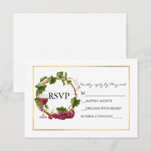 Elegante Waterverf Druivenranken Krans Gouden Brui RSVP Kaartje