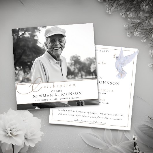 Elegante Waterverf Duif Viering van het Leven Foto Kaart