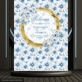 Elegante Waterverf Dusty Blue Gold Wedding Banner Wandkleed