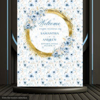 Elegante Waterverf Dusty Blue Gold Wedding Banner