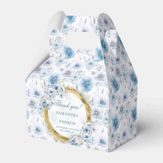 Elegante Waterverf Dusty Blue Gold Wedding Bedankt Bedankdoosjes (Voorkant Zijde)