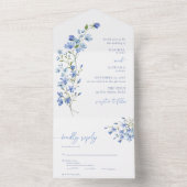 Elegante Waterverf Dusty Blue Wildflower bruiloft All In One Uitnodiging (Binnen)