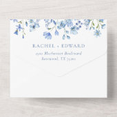 Elegante Waterverf Dusty Blue Wildflower bruiloft All In One Uitnodiging (Achterkant)