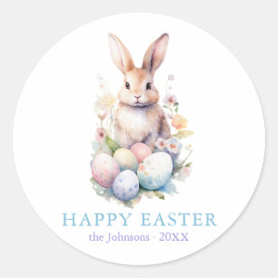 Elegante Waterverf Eitjes Bloemen Happy Easter Ronde Sticker