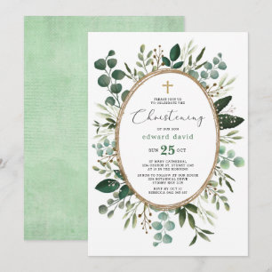 Elegante Waterverf Eucalyptus Greenery Christening Kaart