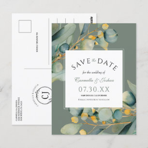 Elegante Waterverf Eucalyptus Sage Bewaar de datum Briefkaart