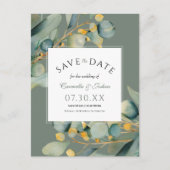 Elegante Waterverf Eucalyptus Sage Bewaar de datum Briefkaart (Voorkant)