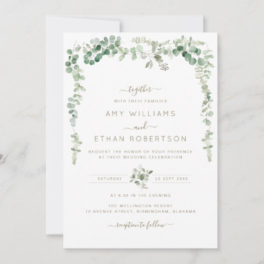 elegante waterverf eucalyptus trouwuitnodiging kaart (Voorkant)