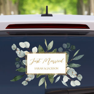 Elegante waterverf Eucalyptusbladeren Net Getrouwd Raamsticker