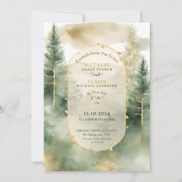 Elegante waterverf Evergreen bomen Rustiek Huwelij Kaart