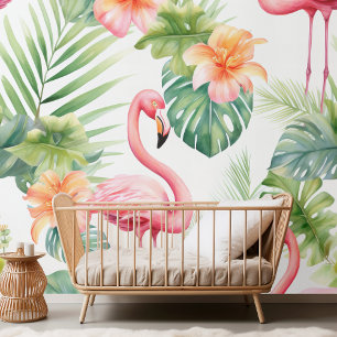 Elegante Waterverf Flamingo & Tropische Bloemen Pa Behang