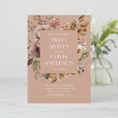 Elegante waterverf floraal bord roze Sweet 16 Kaart (Staand voorkant)