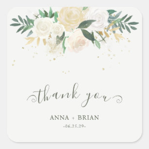 Elegante Waterverf Floral All-Occasion Dank u Vierkante Sticker