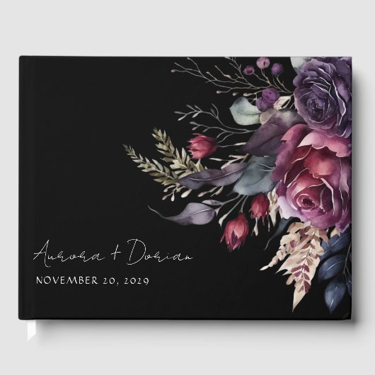 Elegante Waterverf Floral Black Wedding Gastenboek (Voorkant)
