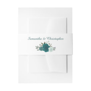 Elegante Waterverf Floral Blauwgroen Aqua Rozen Br Uitnodigingen Wikkel