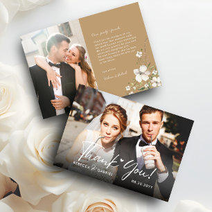 Elegante Waterverf Floral bruiloft foto Bedankkaart