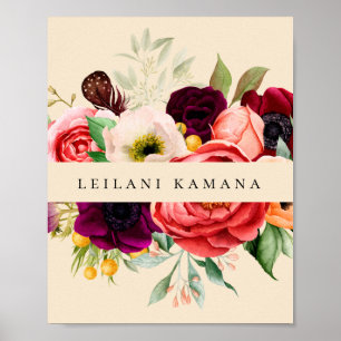 Elegante Waterverf Floral Champagne Business Poster