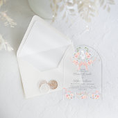 Elegante Waterverf Floral Crest Monogram Huwelijk Acryl Uitnodigingen