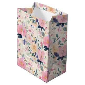 Elegante Waterverf Floral Design Roze Medium Cadeauzakje