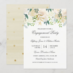 Elegante Waterverf Floral Gold Engagement Party Kaart