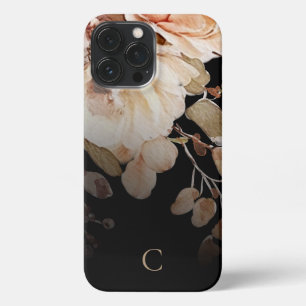 Elegante Waterverf Floral Monogram Zwart iPhone 13 Pro Max Hoesje