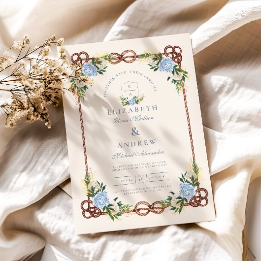 Elegante Waterverf Floral Nautische bruiloft Kaart